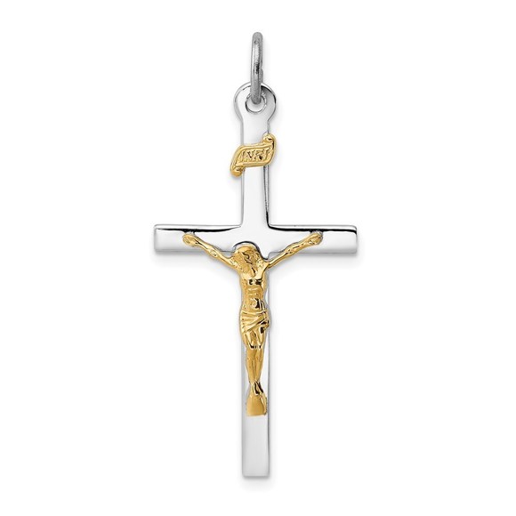 Million Charms 925 Sterling Silver Rh-Plated & 18k Gold-plated Crucifix Pendant - Picture 1 of 4